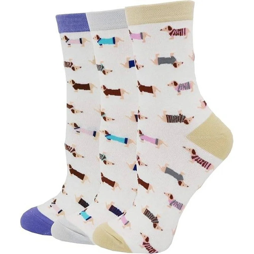 Set of 3 Women's Haute Dachshund Dog Socks Casual‎ Crew Socks Animal